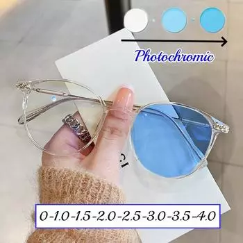Модные женские новые трендовые готовые фотохромные очки сверхлегкие круглые оправы для близорукости винтажные анти-синие очки для женщин 0(anti-blue)