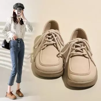 модные женские новые весенние и осенние туфли на мягкой подошве с толстой подошвой на плоской подошве с большой головкой, уродливые, милые, универсальные, повседневные, нескользящие, удобные 35 бежевый