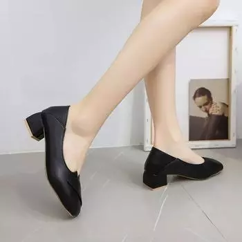Модные женские новые весенние туфли 2024 года на высоком каблуке, черные рабочие туфли с мягкой подошвой, одинарный стиль, толстая подошва, острый носок 36 бежевый