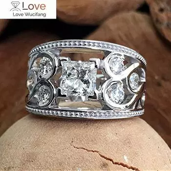 Модные женские обручальные кольца с блестящими квадратными фианитами принцессы, роскошные обручальные кольца для вечеринок, ажурные дизайнерские аксессуары 9