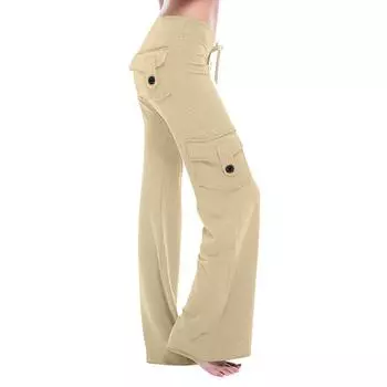 Модные женские однотонные брюки с эластичной лентой и карманами для самостоятельного выращивания L бежевый