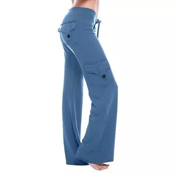 Модные женские однотонные брюки с эластичной лентой и карманами для самостоятельного выращивания L синий