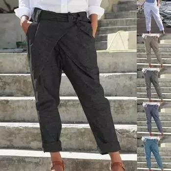 Модные женские однотонные брюки с карманами для самостоятельного выращивания и отдыха XL чёрный