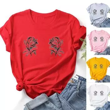 Модные женские однотонные футболки с короткими рукавами и принтом
