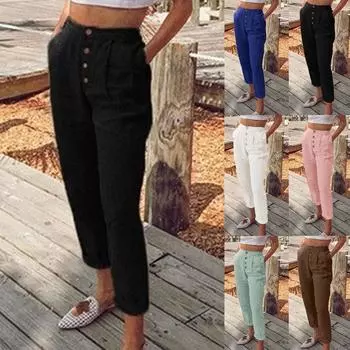 Модные женские однотонные повседневные брюки с карманами на пуговицах и брюками для отдыха M бежевый