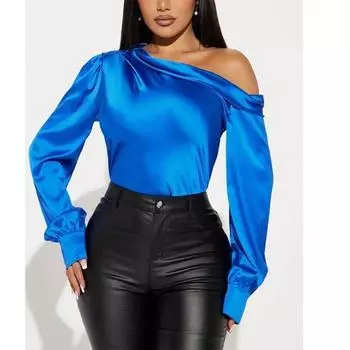 Модные женские однотонные повседневные рубашки с длинным рукавом, женские французские топы с открытыми плечами и длинными рукавами, нерегулярный топ Blusas 30476 S чёрный