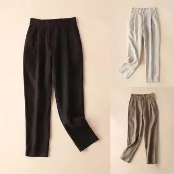 Модные женские однотонные повседневные свободные брюки с высокой талией, тонкие девятые брюки M чёрный