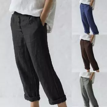 Модные женские однотонные свободные и удобные карманные брюки для отдыха M чёрный