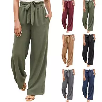 Модные женские однотонные свободные широкие брюки из хлопка и льна с прямыми штанинами XXXL чёрный