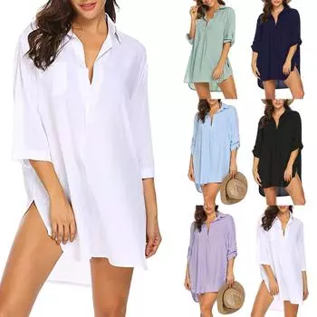 Модные женские однотонные женские рубашки с v-образным вырезом и карманами, топ с длинными рукавами S