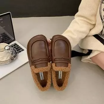 Модные женские офисные женские неглубокие зимние сапоги на плоской подошве, новые трендовые короткие плюшевые теплые женские туфли, зимние повседневные удобные прогулочные сапоги 35 коричневый