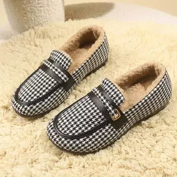 Модные женские осенне-зимние бархатные туфли-бобы, теплая хлопковая обувь для мам, обувь для беременных на плоской подошве 36 чёрный