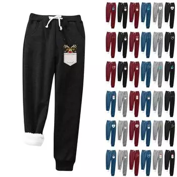 Модные женские осенне-зимние утолщенные спортивные базовые свободные длинные брюки с завязками L чёрный