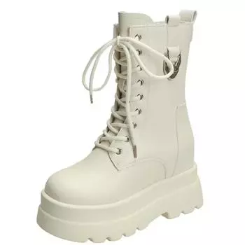 Модные женские осенние сапоги до середины икры высотой 9,5 см, на каблуках, на высокой платформе, мотоциклетные ботинки, кожаные массивные туфли, женские короткие панковские сапоги с толстой подошвой 34 чёрный