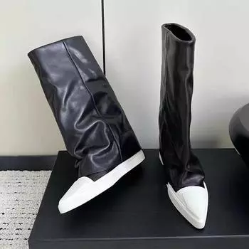 модные женские остроносые балетки высокие ботинки повседневная обувь 2025 зима новый тренд середина голени зимние ботинки челси спортивные кроссовки Botas 35