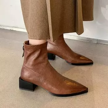 модные женские остроносые ботильоны челси на среднем каблуке оксфордские массивные туфли 2024 года модный тренд зима ретро туфли-лодочки новые женские туфли 35 чёрный