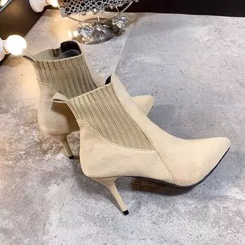 Модные женские остроносые ботильоны Модные однотонные вечерние короткие сапоги Осенние удобные нескользящие туфли на шпильках на высоком каблуке Feminino 34 абрикосовый