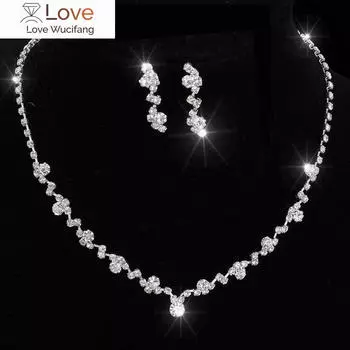 Модные женские ожерелья и серьги, комплект из сплава и страз, свадебные женские серьги-подвески, ожерелья, ювелирные аксессуары