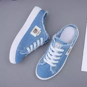 модные женские парусиновые кроссовки Snakers летние дышащие белые кроссовки женские удобные повседневные туфли на шнуровке большие кроссовки для отдыха на открытом воздухе 35 чёрный