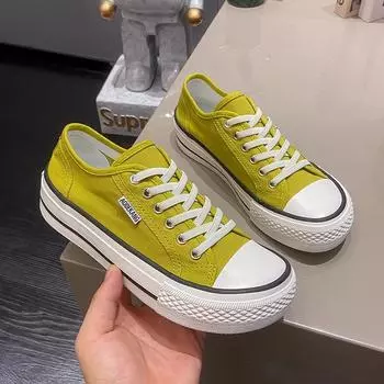 Модные женские парусиновые туфли 2024 года, однотонные модные повседневные туфли, студенческие кроссовки, обувь для скейтбординга на платформе, туфли на плоской подошве Tenis De Mujer 35 чёрный