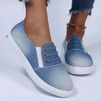 Модные женские парусиновые туфли 2024 года, повседневные парусиновые туфли, женские удобные туфли без застежек, женские туфли больших размеров, модные лоферы на плоской подошве Zapatillas De Mujer 35 синий