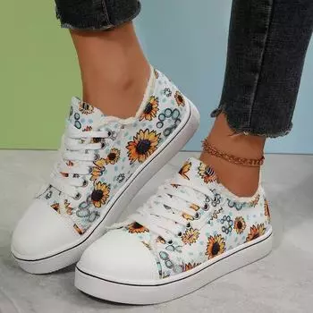 Модные женские парусиновые туфли Модные повседневные туфли на плоской подошве Большие размеры Печатные женские туфли со шнуровкой и круглым носком Вулканизированная обувь Zapatillas Mujer 36 розовый