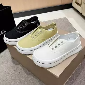 Модные женские парусиновые туфли на плоской подошве 2024 года, летние новые низкие неглубокие женские кроссовки без застежек, повседневные кроссовки zapatillas mujer, белые женские кроссовки 35 чёрный