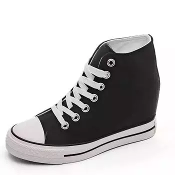 Модные женские парусиновые туфли с внутренней высотой, увеличивающие рост 2024, лето-осень, новый стиль, обувь для скейтборда, универсальные толстые сабо 34 чёрный