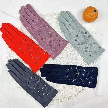 Модные женские перчатки из искусственного немецкого бархата с ярким бриллиантовым жемчугом, термальные и бархатные перчатки для верховой езды красный