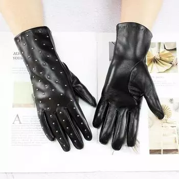 Модные женские перчатки из овчины с бархатной подкладкой, осенне-зимние, теплые, для сенсорных экранов 6 1/2