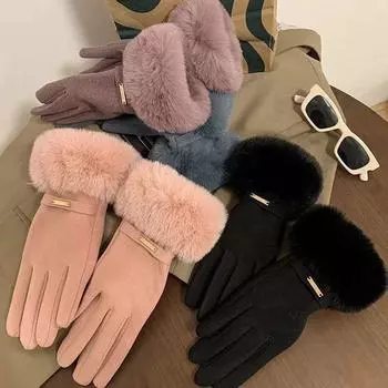 Модные женские перчатки осень-зима милые пушистые теплые варежки с полным пальцем женские перчатки для спорта на открытом воздухе для велоспорта One Size хаки