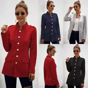 Модные женские пиджаки с длинными рукавами и пуговицами с лацканами, приталенный маленький костюм, женская куртка, пальто S красный