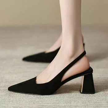 Модные женские пикантные сандалии на высоком каблуке, брендовые туфли-лодочки, сезон: весна-лето, новые модельные туфли с острым носком, женские шлепанцы с открытой пяткой 34 чёрный