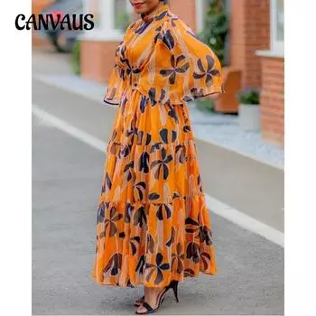 Модные женские платья больших размеров, длинные платья с высокой талией и принтом, темпераментные, длинные платья S жёлтый