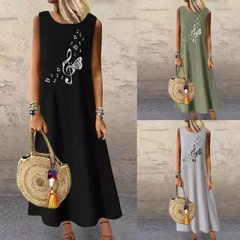 Модные женские платья Летнее повседневное пляжное длинное платье без рукавов с круглым вырезом и карманами для отпуска L армия зеленый