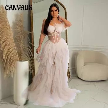 Модные женские платья, однотонное сетчатое длинное платье без рукавов с запахом S красный