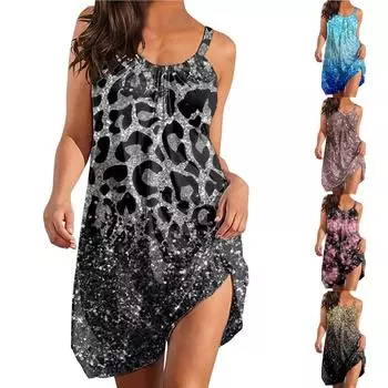 Модные женские платья-туники без рукавов с принтом Платье-футболка больших размеров M коричневый