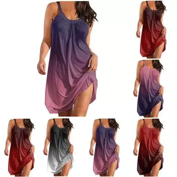 Модные женские платья-туники без рукавов с принтом Платье-футболка больших размеров