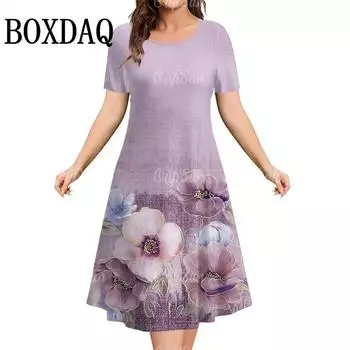 Модные женские платья в стиле ретро с 3D-принтом, летняя одежда с короткими рукавами, свободное повседневное платье больших размеров с цветами для женщин S