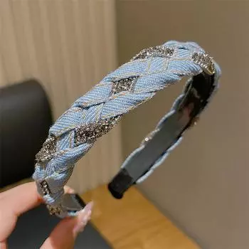 Модные женские плетеные джинсовые повязки на голову Нескользящие зубчатые пластиковые обручи для волос для дам и девушек Повязки для волос