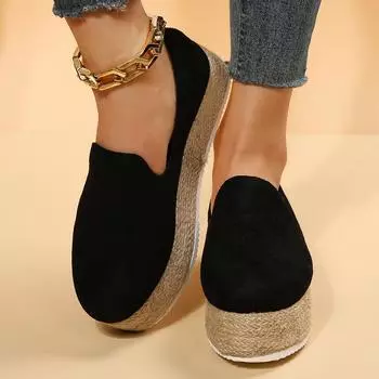 Модные женские плетеные лоферы для отдыха, нескользящие дышащие без шнуровки на плоской подошве с круглым носком, женские туфли на плоской подошве, женская обувь на толстой платформе, ленивая парусиновая обувь 39 шоколадный