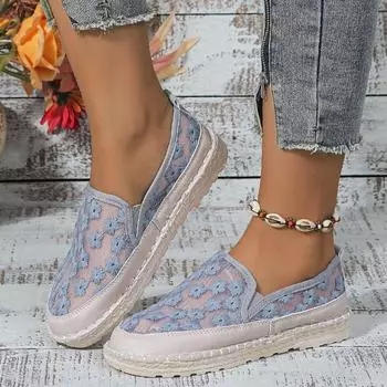 Модные женские плоские кроссовки, сетчатые дышащие мокасины с круглым носком, весенние и осенние модные повседневные кроссовки с мелким каблуком, горячая обувь для женщин 35 синий