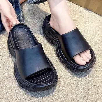 Модные женские пляжные тапочки с толстой подошвой, однотонные летние женские нескользящие пляжные тапочки из ЭВА 36-37