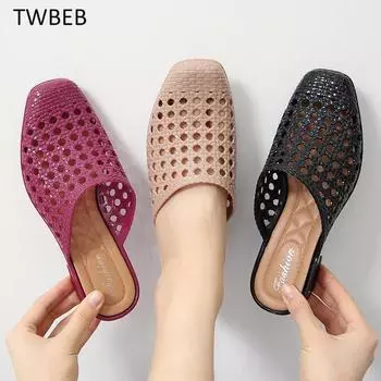 Модные женские пляжные туфли, тапочки, мягкие женские сандалии, летняя обувь на полых каблуках, черный, абрикосовый, красный, прямая продажа 36 чёрный