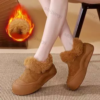 Модные женские плюшевые хлопковые туфли 2024 года, осень-зима, новые теплые хлопковые туфли, студенческие корейские модные удобные нескользящие зимние ботинки на платформе 35 бежевый