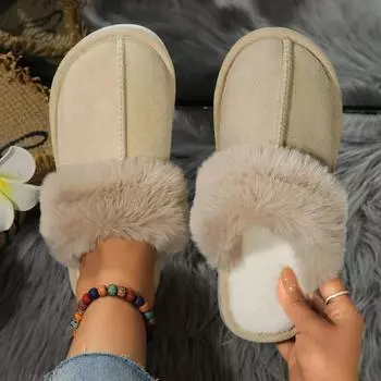Модные женские плюшевые теплые домашние тапочки на плоской подошве, мягкие удобные зимние хлопковые туфли, домашние плюшевые тапочки 36 бежевый
