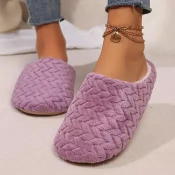 Модные женские полосатые плюшевые тапочки на плоской подошве большого размера 44-45 с мягкой подошвой, легкие, с круглым носком, женские тапочки для дома, без застежек 38-39 лавандовый