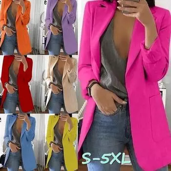 Модные женские повседневные блейзеры, женские кардиганы больших размеров с длинными рукавами, сплошной цвет, приталенный костюм, куртка S оранжевый