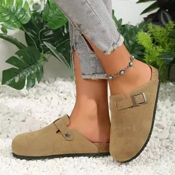 Модные женские повседневные бостонские сабо на плоской подошве из замши, сандалии с пробковой стелькой и поддержкой свода стопы, пляжные сандалии для любителей активного отдыха 35 коричневый