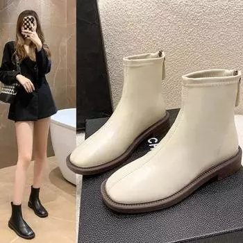 Модные женские повседневные ботильоны зимние туфли на плоской подошве меховые зимние ботинки челси зимние новые дизайнерские белые короткие плюшевые хлопковые теплые ботинки на молнии 2024 35